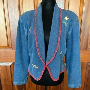 VTG Western Rodeo Boho Rinzi International aztec embroidered denim jacket Size M